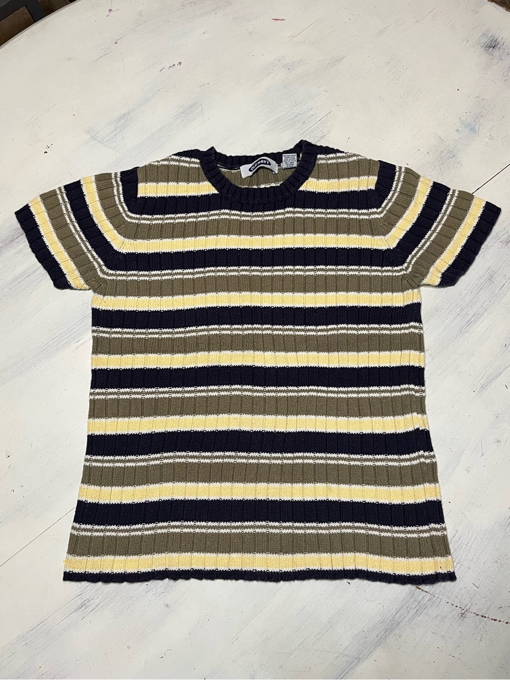 Vintage 90’s Old Navy Chunk Ribbed Stripe Pullover Short Sleeve Sweater Top Sz M